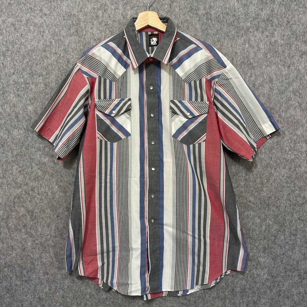 KARMAN Mens Short Sleeve Western Shirt Stripe Pearl Snap Made in USA XL